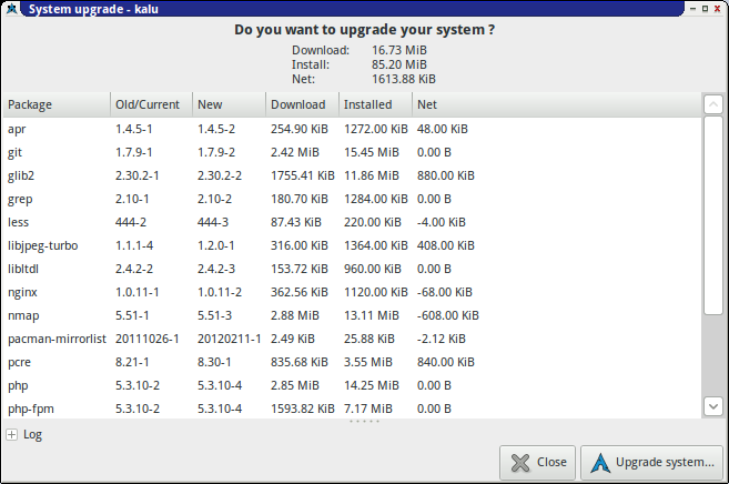 kalu's updater: listing packages to upgrade